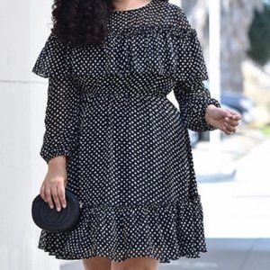 NWT Lane Bryant long sleeve black and white Polka dot ruffle dress
